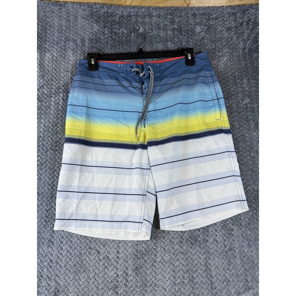 Goodfellow & Co Board Shorts Mens 32 Blue Yellow Ombre Stripe Swim Wear Beach